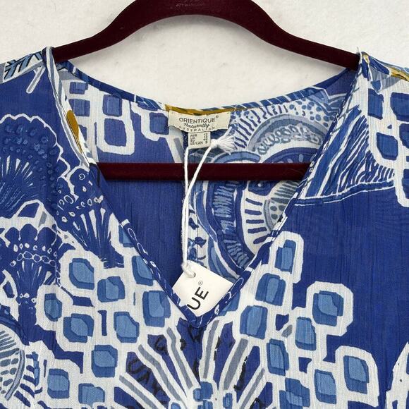Orientique Naturally Midi Dress Seville Size S Blue Floral Crinkle Gauzy Flowy - Picture 5 of 16